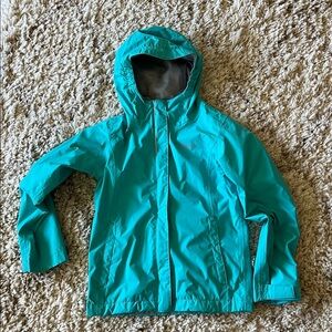 Columbia Aqua and Gray rain Jacket, kids size S (7-8)